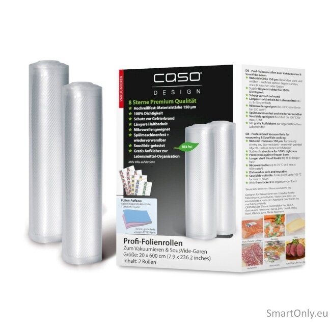 Caso Foil rolls 01221 2 units Dimensions (W x L) 20 x 600 cm Ribbed 4 Caso Foil rolls 01221 2 units Dimensions (W x L) 20 x 600 cm Ribbed 4