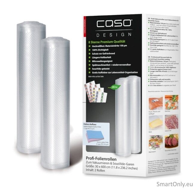 Caso Foil rolls 01222 2 units Dimensions (W x L) 30 x 600 cm Ribbed 1 Caso Foil rolls 01222 2 units Dimensions (W x L) 30 x 600 cm Ribbed 1