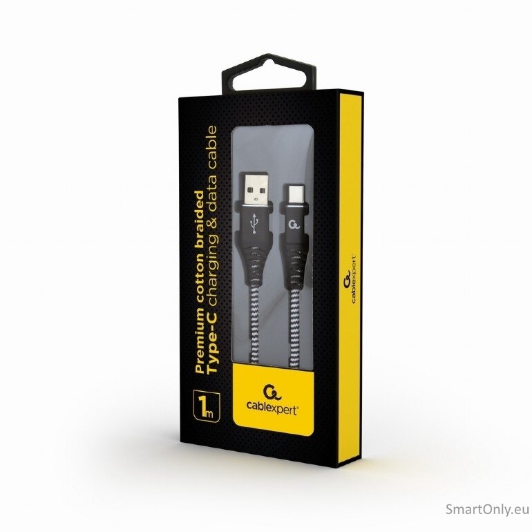 Cablexpert | Premium cotton braided Type-C USB charging and data cable, 1 m | CC-USB2B-AMCM-1M-BW 1 Cablexpert | Premium cotton braided Type-C USB charging and data cable, 1 m | CC-USB2B-AMCM-1M-BW 1