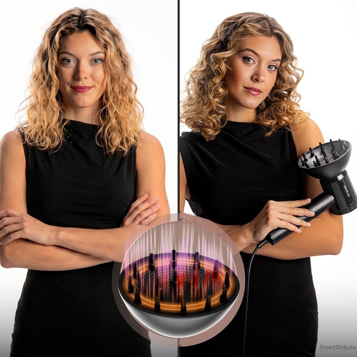 Cecotec Hair Dryer | DryGlam Waves i-Sensor Pro | 1600 W | Number of temperature settings 4 | Ionic function | Black | Diffuser nozzle 3
