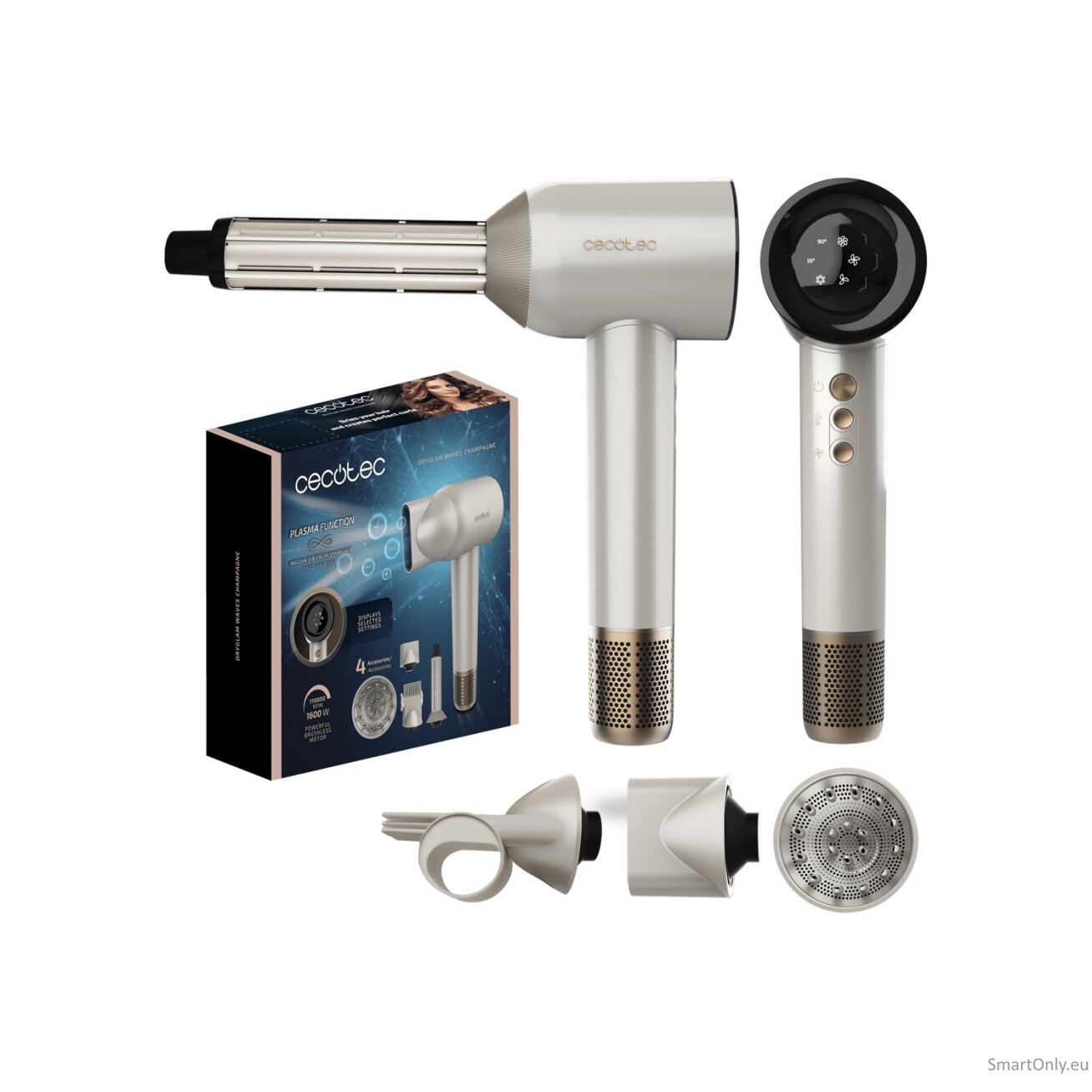 Cecotec Hair dryer | DryGlam Waves Champagne | 1600 W | Number of temperature settings 3 | Ionic function | Champagne | Diffuser nozzle Cecotec Hair dryer | DryGlam Waves Champagne | 1600 W | Number of temperature settings 3 | Ionic function | Champagne | Diffuser nozzle