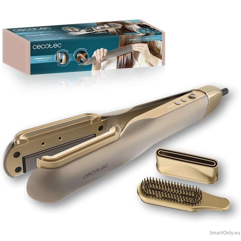 Cecotec Air Straightener | AirLisse 2in1 ForceDry Champagne | Ceramic heating system | Number of heating levels 4 | 1000 W | Beige 1 Cecotec Air Straightener | AirLisse 2in1 ForceDry Champagne | Ceramic heating system | Number of heating levels 4 | 1000 W | Beige 1