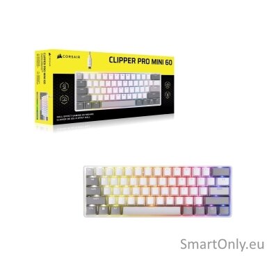 CORSAIR CLIPPER PRO MINI 60 Hall Effect Gaming Keyboard, Backlit RGB LED, CORSAIR MGX Core, White , PBT DS Keycaps CORSAIR CLIPPER PRO MINI 60 Hall Effect Gaming Keyboard, Backlit RGB LED, CORSAIR MGX Core, White , PBT DS Keycaps