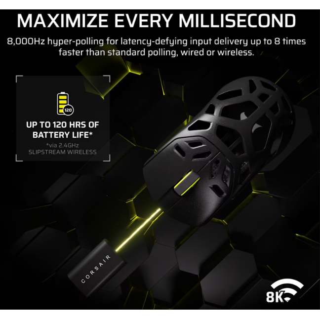 Corsair SABRE V2 PRO | Gaming Mouse | Wireless/Wired | 2.4GHz, Bluetooth, USB-C | Black 7 Corsair SABRE V2 PRO | Gaming Mouse | Wireless/Wired | 2.4GHz, Bluetooth, USB-C | Black 7