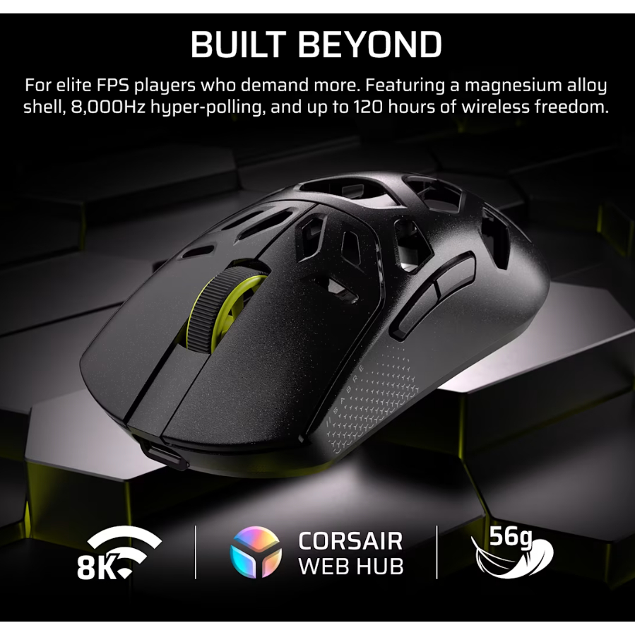Corsair SABRE V2 PRO | Gaming Mouse | Wireless/Wired | 2.4GHz, Bluetooth, USB-C | Black 4