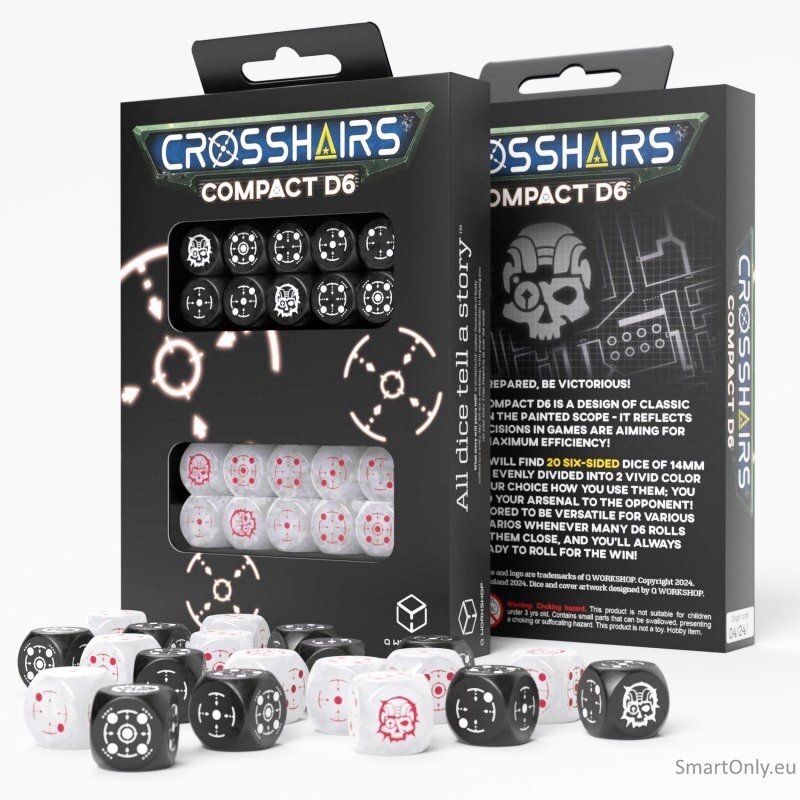 Crosshairs Compact D6 RPG kauliukų rinkinys (juoda ir perlo sp.) Crosshairs Compact D6 RPG kauliukų rinkinys (juoda ir perlo sp.)
