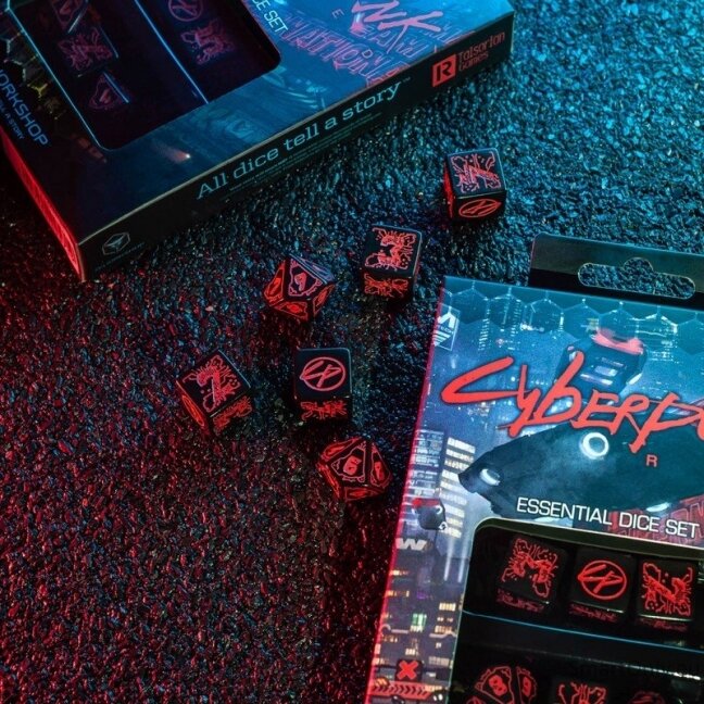 Cyberpunk RED Essential kauliukų rinkinys juodos ir raudonos spalvos 9 Cyberpunk RED Essential kauliukų rinkinys juodos ir raudonos spalvos 9