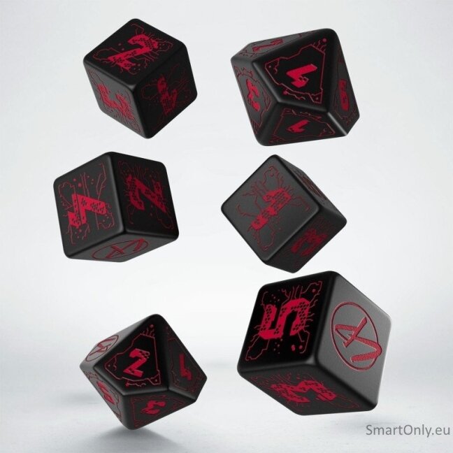 Cyberpunk RED Essential kauliukų rinkinys juodos ir raudonos spalvos 1 Cyberpunk RED Essential kauliukų rinkinys juodos ir raudonos spalvos 1