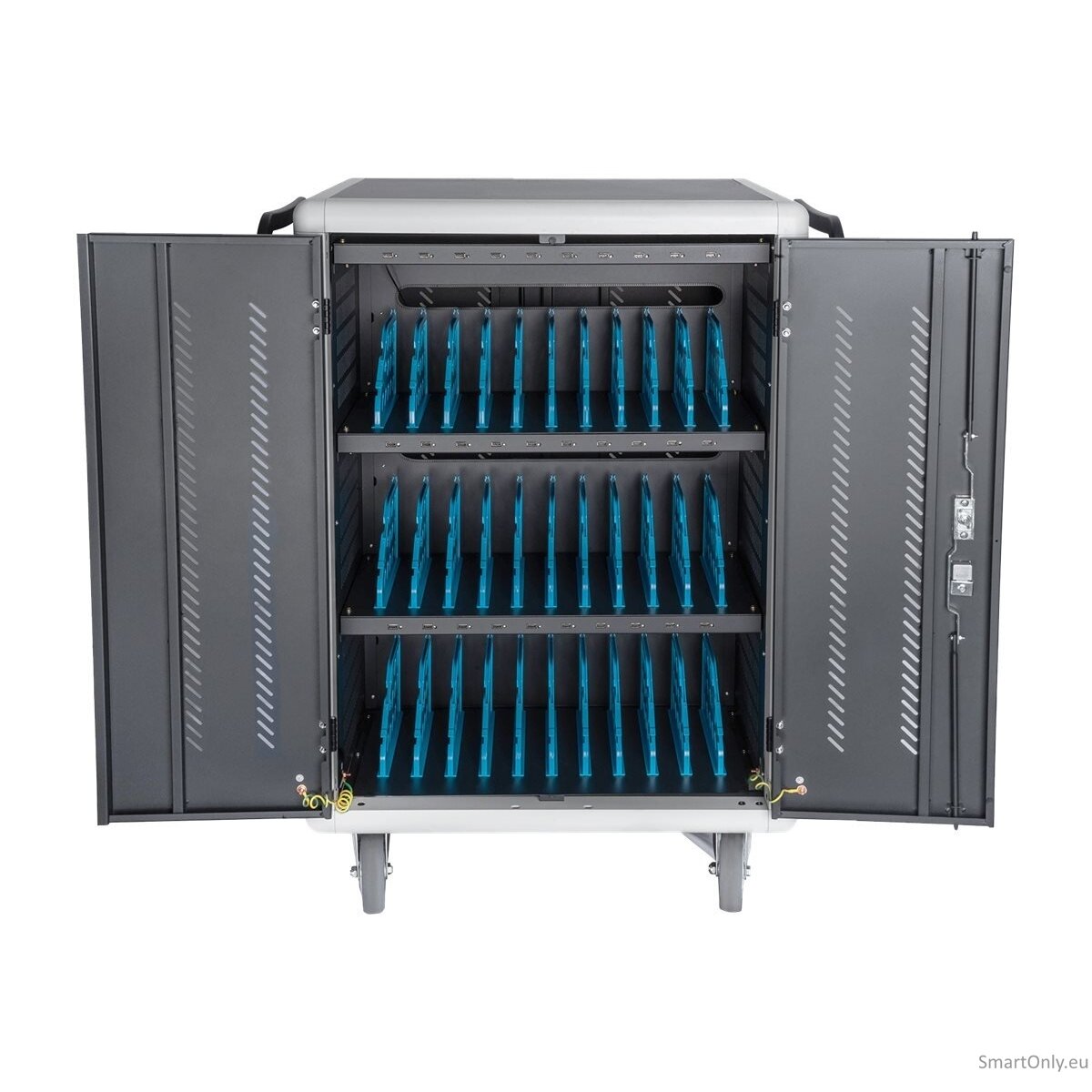 Digitus | Black | Charging Trolley 30 Notebooks / Tablets up to 15.6" | Pressure lock system with swiveling lever handle on the front and back door, lockable; Safety plug socket with switch on the side 12 Digitus | Black | Charging Trolley 30 Notebooks / Tablets up to 15.6" | Pressure lock system with swiveling lever handle on the front and back door, lockable; Safety plug socket with switch on the side 12
