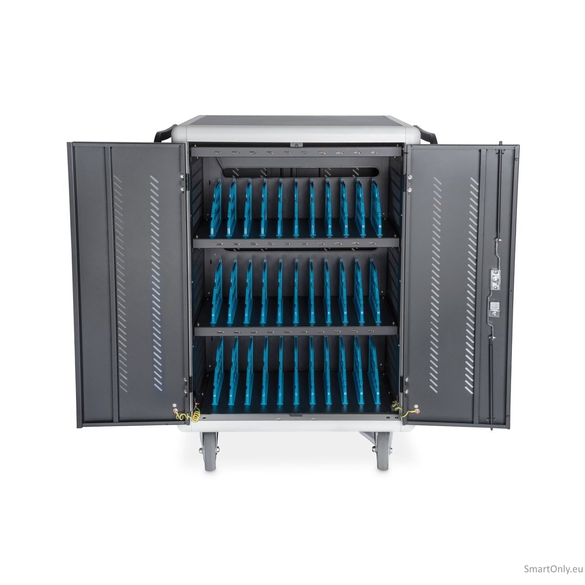Digitus | Black | Charging Trolley 30 Notebooks / Tablets up to 15.6" | Pressure lock system with swiveling lever handle on the front and back door, lockable; Safety plug socket with switch on the side 3