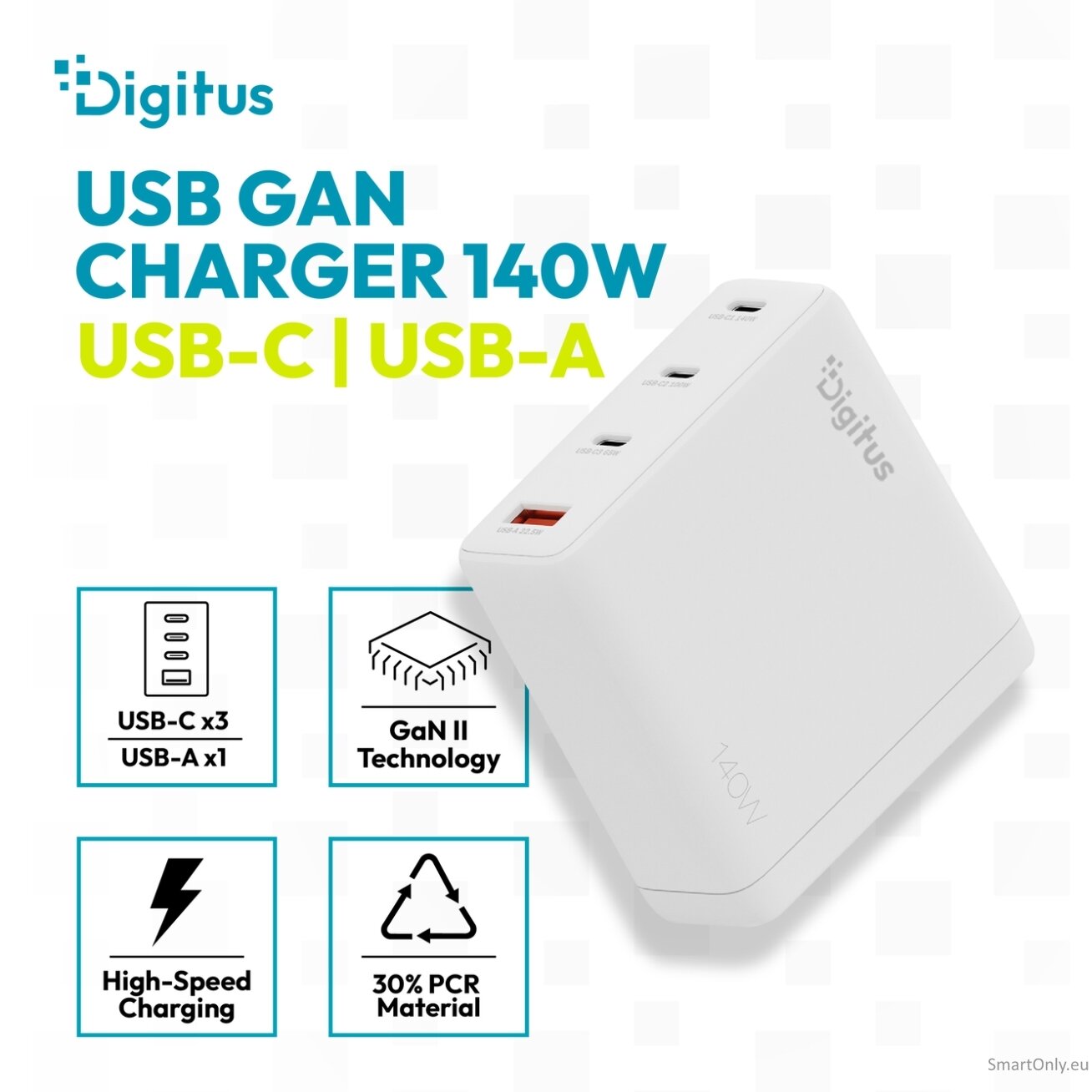 Digitus | USB GaN Charger 140W, 3x USB-C, 1x USB-A | DA-10305 2 Digitus | USB GaN Charger 140W, 3x USB-C, 1x USB-A | DA-10305 2