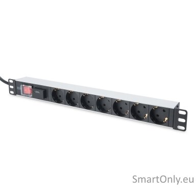 Digitus | 1U Aluminum PDU, rackmountable, 7x safety outlet 16A Plug, 250VAC 50/60Hz, switch, surge protection | DN-95407 Digitus | 1U Aluminum PDU, rackmountable, 7x safety outlet 16A Plug, 250VAC 50/60Hz, switch, surge protection | DN-95407