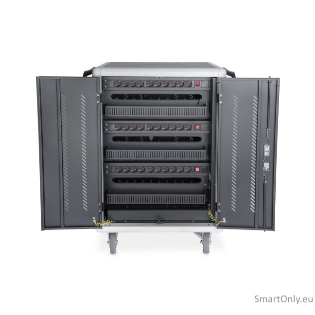 Digitus | Black | Charging Trolley 30 Notebooks / Tablets up to 15.6" | Pressure lock system with swiveling lever handle on the front and back door, lockable; Safety plug socket with switch on the side 2 Digitus | Black | Charging Trolley 30 Notebooks / Tablets up to 15.6" | Pressure lock system with swiveling lever handle on the front and back door, lockable; Safety plug socket with switch on the side 2