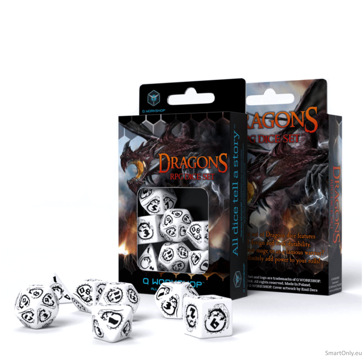 Dragons RPG kauliukų rinkinys baltos ir juodos spalvos Dragons RPG kauliukų rinkinys baltos ir juodos spalvos
