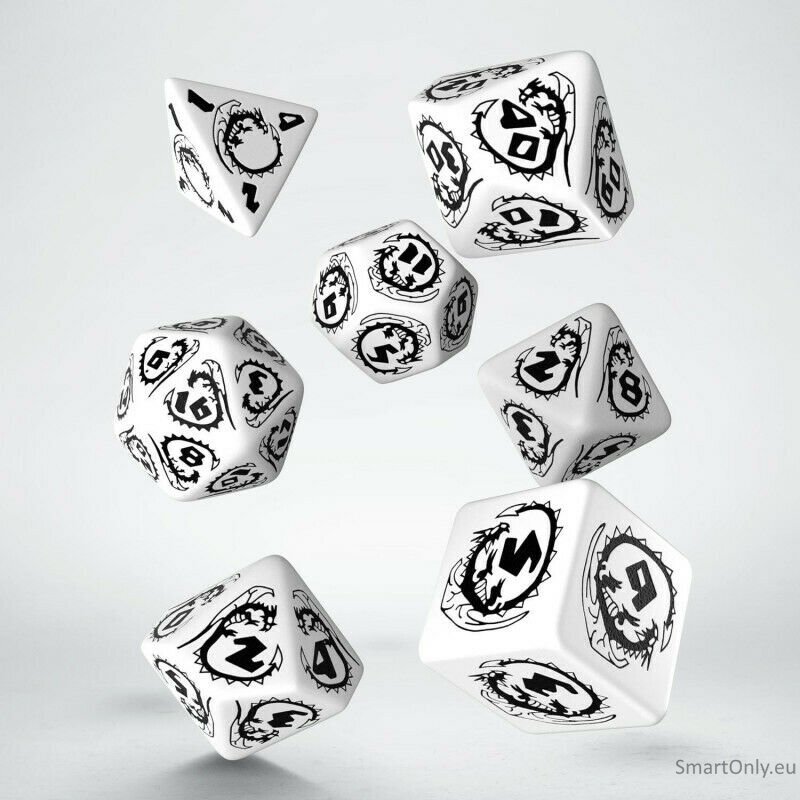 Dragons RPG kauliukų rinkinys baltos ir juodos spalvos 1 Dragons RPG kauliukų rinkinys baltos ir juodos spalvos 1