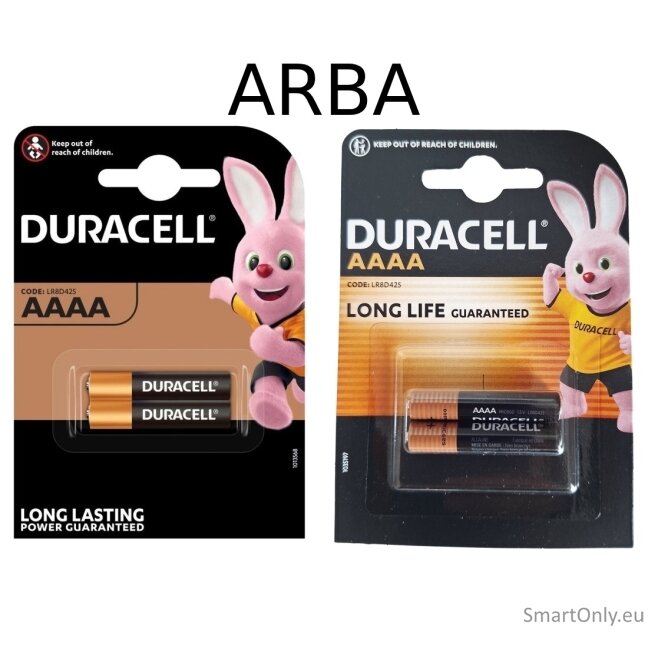 Duracell AAAA šarminės baterijos 2 vnt. 1 Duracell AAAA šarminės baterijos 2 vnt. 1