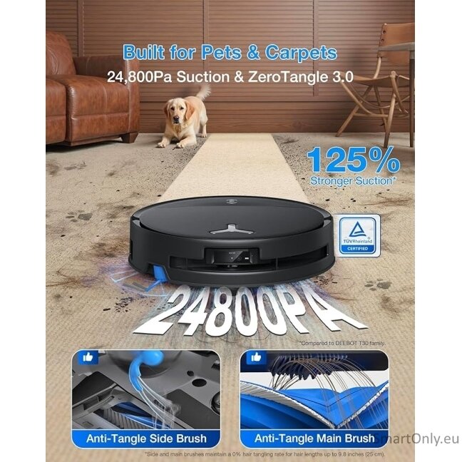 Ecovacs Robotic Vacuum Cleaner | DEEBOT T80S OMNI BLACK | Wet&Dry | 6400 mAh | 24800 Pa | Black 9 Ecovacs Robotic Vacuum Cleaner | DEEBOT T80S OMNI BLACK | Wet&Dry | 6400 mAh | 24800 Pa | Black 9