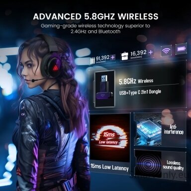 EKSA E900X 5.8GHz Wireless 7.1 ENC Gaming belaidės ausinės EKSA E900X 5.8GHz Wireless 7.1 ENC Gaming belaidės ausinės