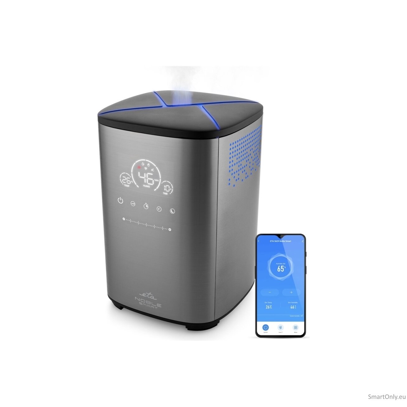 ETA Humidifier | Noble Smart 5629 90000 | 110 W | Water tank capacity 4 L | Suitable for rooms up to 50 m² | Ultrasonic | Grey | Humidification capacity 500 ml/hr ETA Humidifier | Noble Smart 5629 90000 | 110 W | Water tank capacity 4 L | Suitable for rooms up to 50 m² | Ultrasonic | Grey | Humidification capacity 500 ml/hr