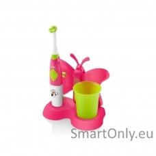 ETA Sonetic rožinis dantų šepetėlis su puodeliu ir laikikliu vaikams