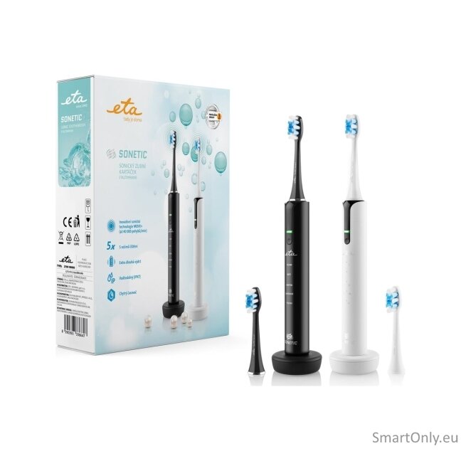 ETA Set of Electric Toothbrushes | ETA270990000 Sonetic | Rechargeable | For adults | Number of brush heads included 4 | Number of teeth brushing modes 5 | Black/White 6