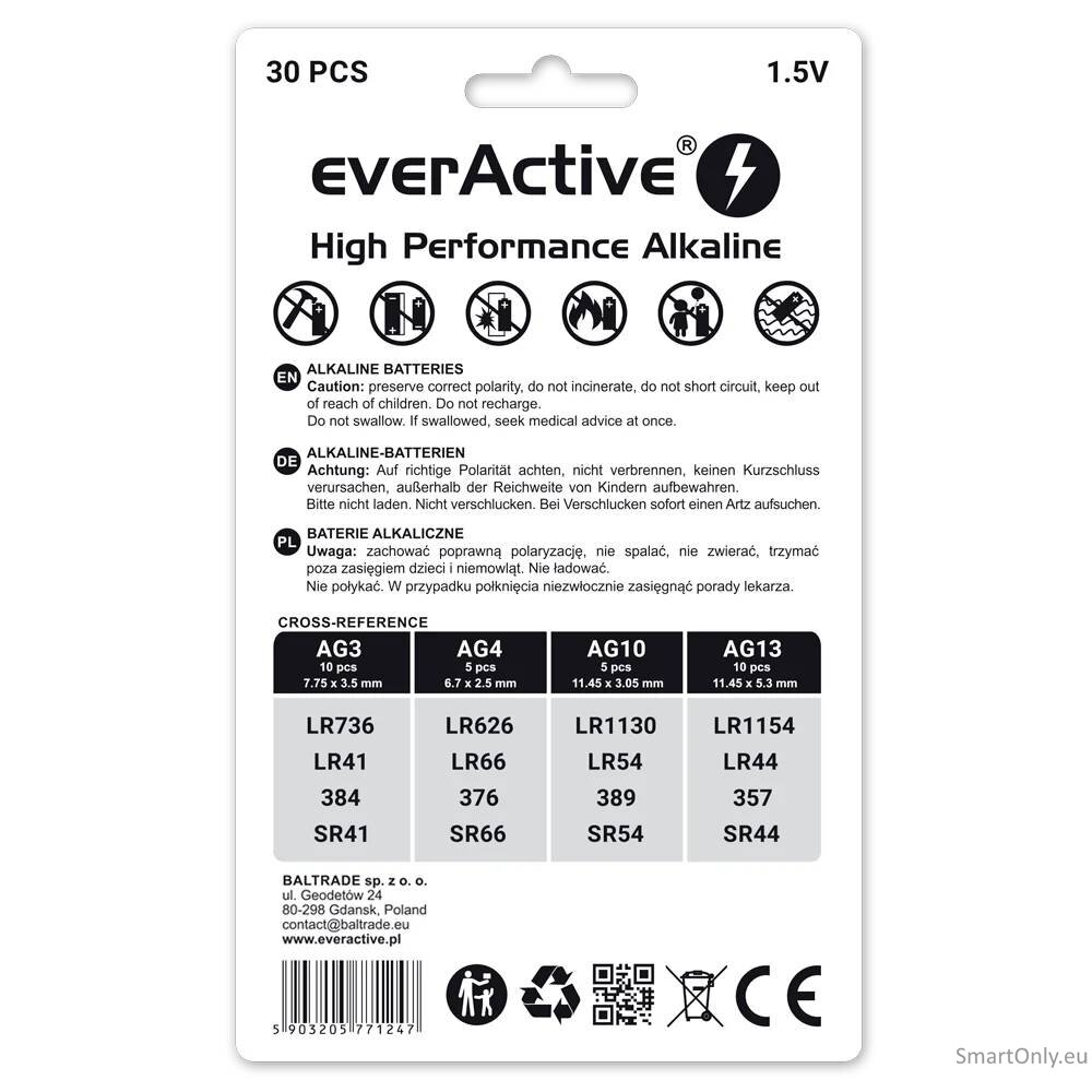 EverActive šarminių baterijų rinkinys AG3 x 10 AG4 x 5 AG10 x 5 AG13 x 10 1 EverActive šarminių baterijų rinkinys AG3 x 10 AG4 x 5 AG10 x 5 AG13 x 10 1
