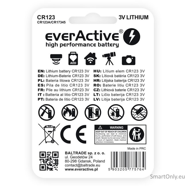 everActive CR123 ličio baterija 1 vnt. 2 everActive CR123 ličio baterija 1 vnt. 2