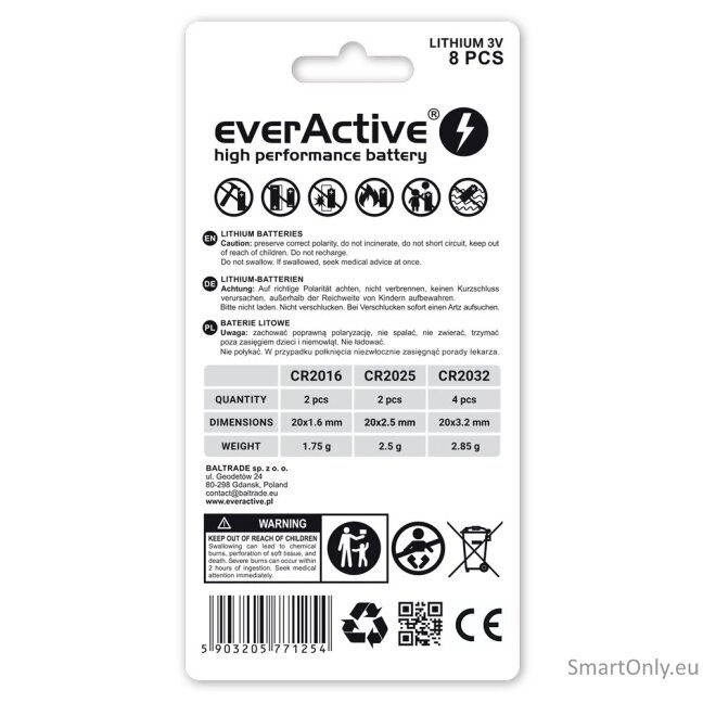 EverActive ličio baterijų rinkinys 4 x CR2032 2 x CR2025 2 x CR2016 1 EverActive ličio baterijų rinkinys 4 x CR2032 2 x CR2025 2 x CR2016 1