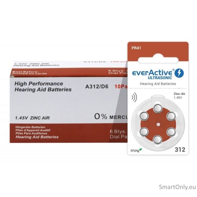 Everactive Ultrasonic 312 PR41 6BL klausos baterijos 60 vnt. 1 Everactive Ultrasonic 312 PR41 6BL klausos baterijos 60 vnt. 1
