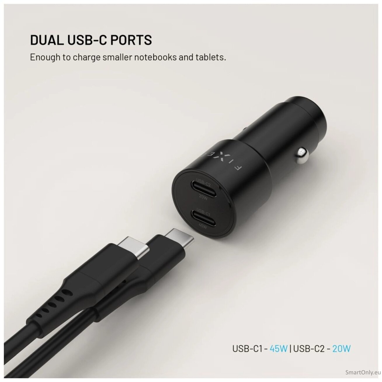 Fixed Dual USB-C Car Charger, 65W, PD 3.0 3 Fixed Dual USB-C Car Charger, 65W, PD 3.0 3