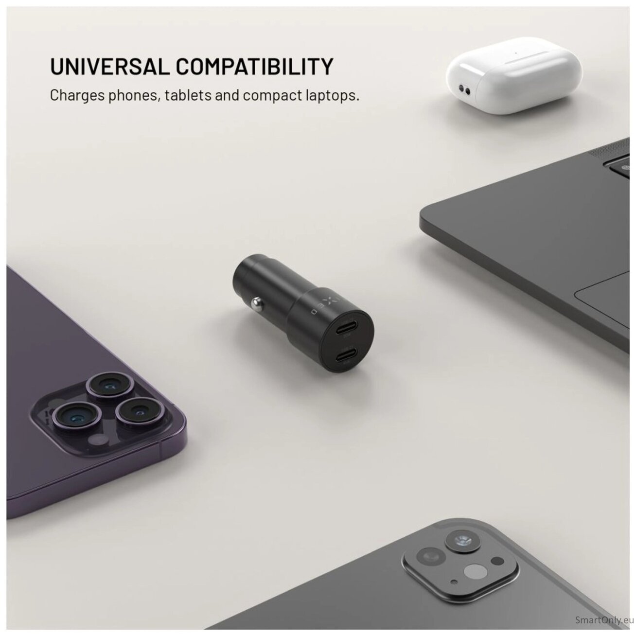 Fixed Dual USB-C Car Charger, 65W, PD 3.0 1