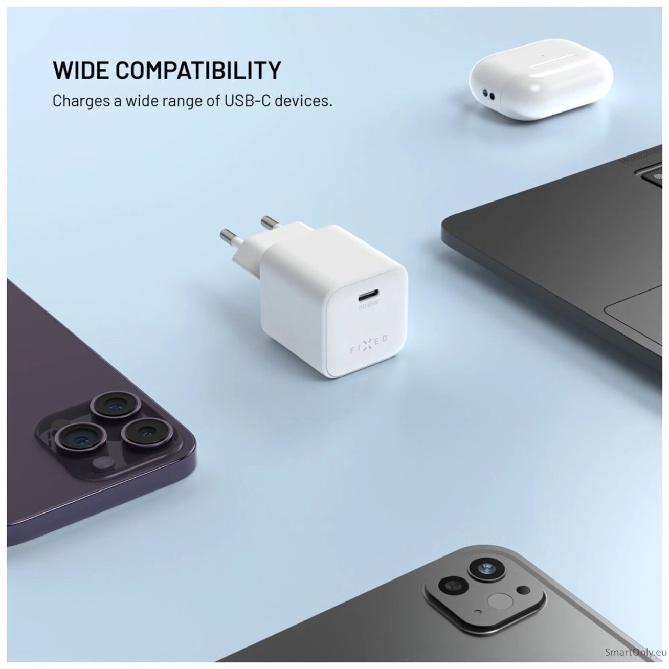 Fixed Mini GaN power adapter with USB-C output and PD support, 65W 1
