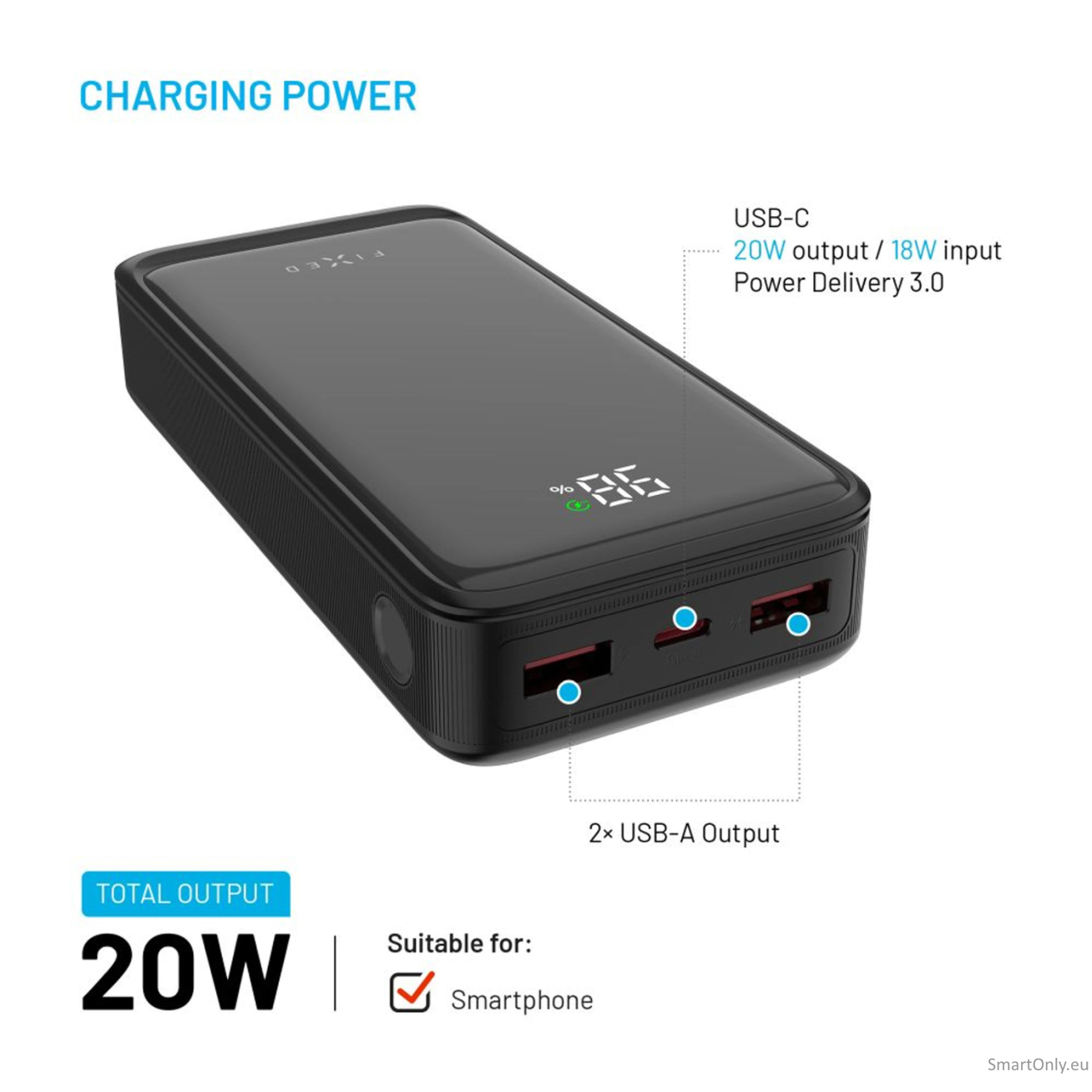 Fixed Power Bank Zen2 20 with LCD Display and PD 20W Output | 20000 mAh | Black 2