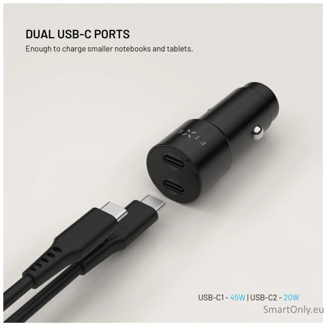 Fixed Dual USB-C Car Charger, 65W, PD 3.0 3