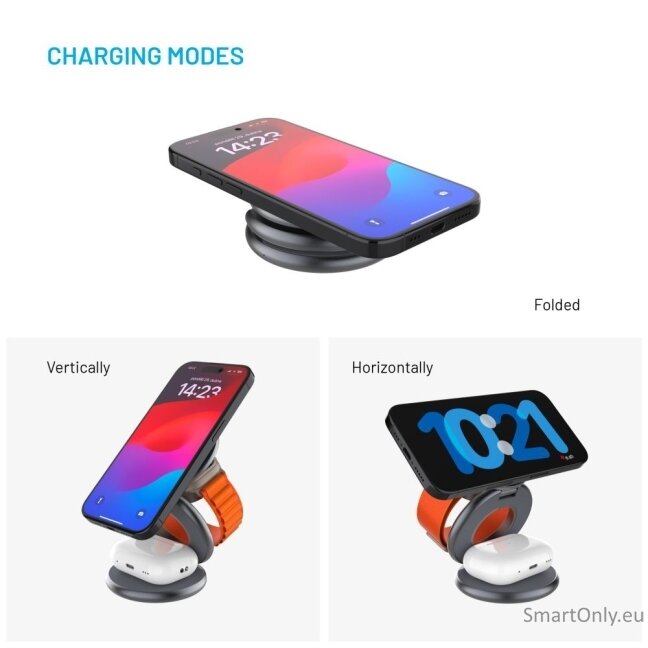 Fixed MagPowerstation Round 3-in-1 foldable wireless charger with MagSafe support | Gray 3 Fixed MagPowerstation Round 3-in-1 foldable wireless charger with MagSafe support | Gray 3