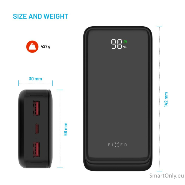 Fixed Power Bank Zen2 20 with LCD Display and PD 20W Output | 20000 mAh | Black 4