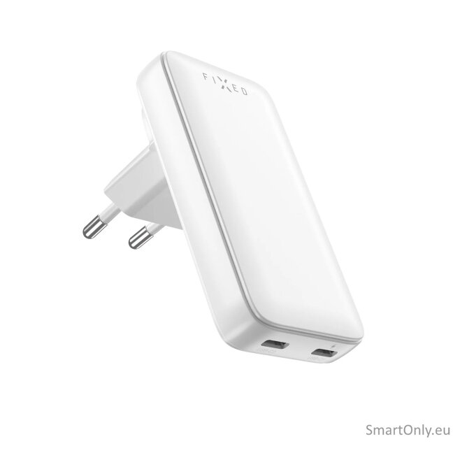 Fixed Slim Traveller 2xUSB-C Travel Charger with world adapters, GaN, 45W | White
