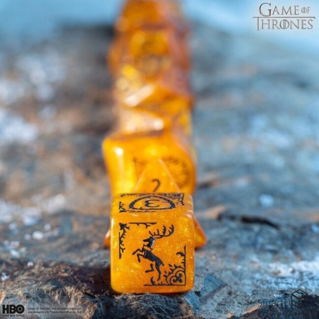 Game of Thrones. Baratheon kauliukų rinkinys Q-WORKSHOP 6 Game of Thrones. Baratheon kauliukų rinkinys Q-WORKSHOP 6