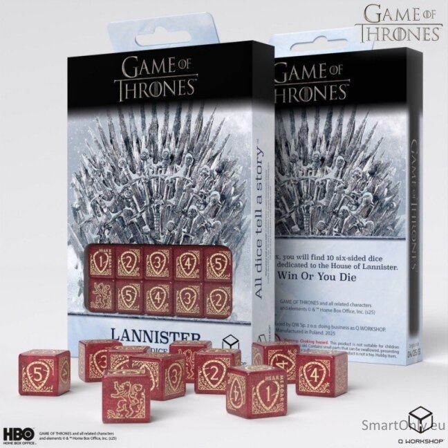 Game of Thrones. Lannister kauliukų rinkinys 10xD6 Q-WORKSHOP 1 Game of Thrones. Lannister kauliukų rinkinys 10xD6 Q-WORKSHOP 1
