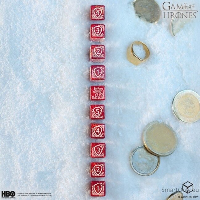 Game of Thrones. Lannister kauliukų rinkinys 10xD6 Q-WORKSHOP 5 Game of Thrones. Lannister kauliukų rinkinys 10xD6 Q-WORKSHOP 5