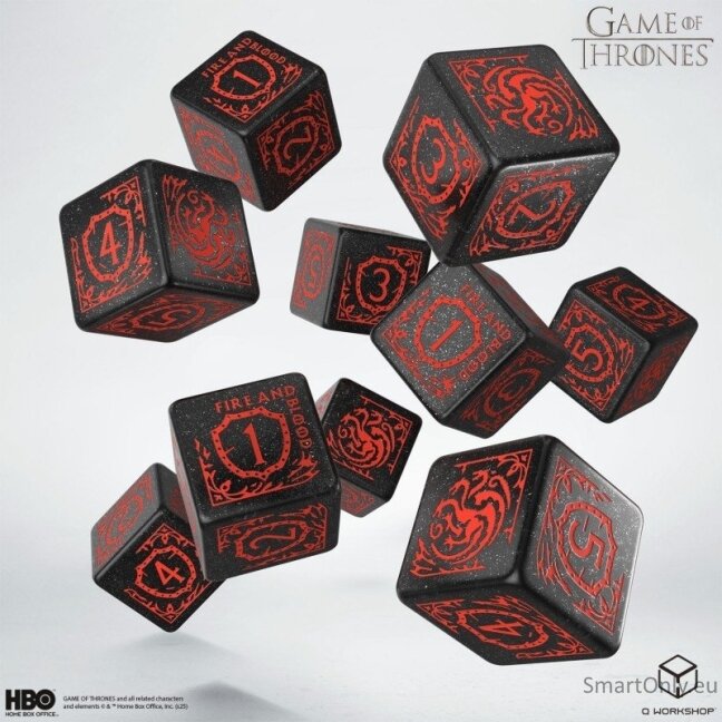 Game of Thrones. Targaryen kauliukų rinkinys 10xD6 Q-WORKSHOP 1 Game of Thrones. Targaryen kauliukų rinkinys 10xD6 Q-WORKSHOP 1