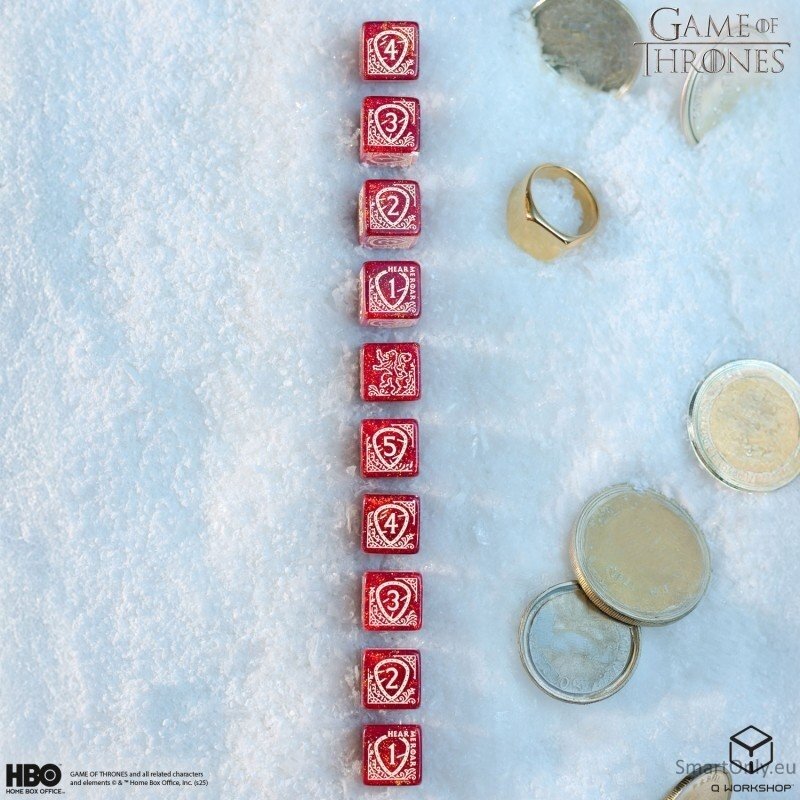 Game of Thrones. Lannister kauliukų rinkinys 10xD6 Q-WORKSHOP 5 Game of Thrones. Lannister kauliukų rinkinys 10xD6 Q-WORKSHOP 5