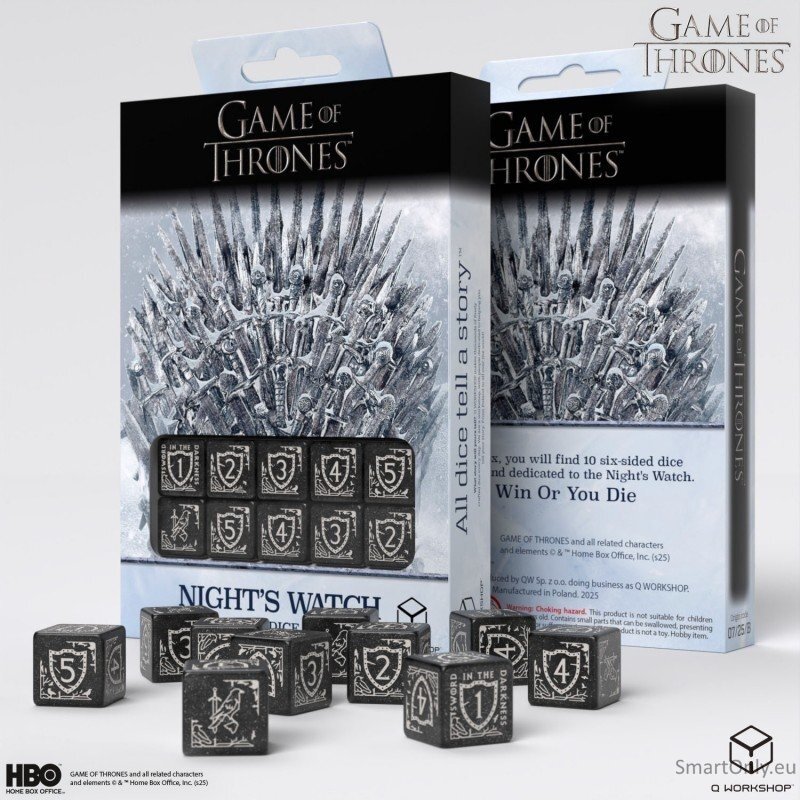 Game of Thrones. Night's Watch kauliukų rinkinys 10xD6 Q-WORKSHOP 4 Game of Thrones. Night's Watch kauliukų rinkinys 10xD6 Q-WORKSHOP 4