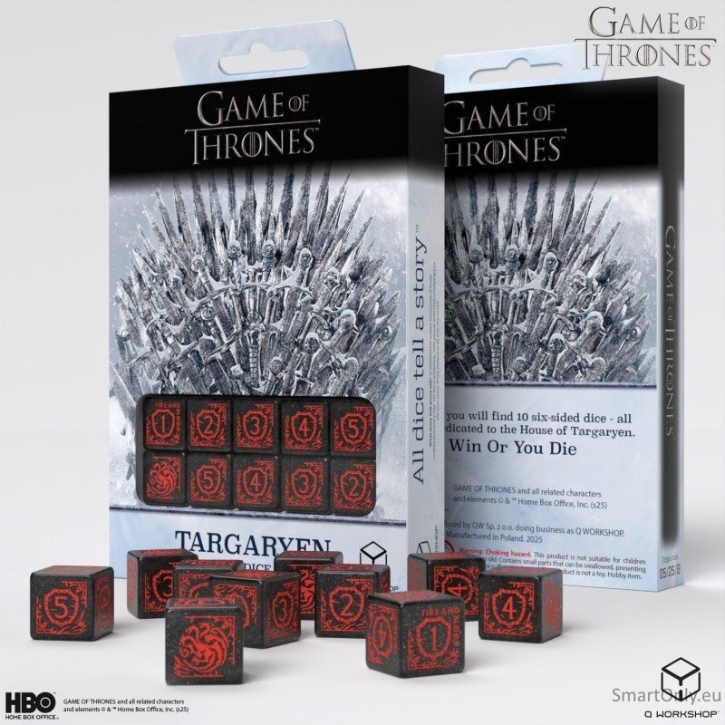 Game of Thrones. Targaryen kauliukų rinkinys 10xD6 Q-WORKSHOP 2 Game of Thrones. Targaryen kauliukų rinkinys 10xD6 Q-WORKSHOP 2