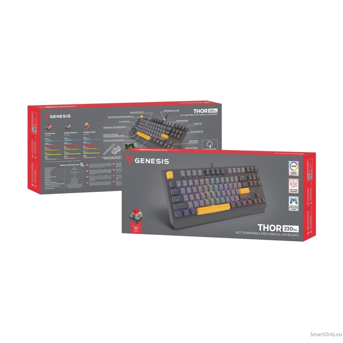 Genesis | THOR 230 TKL | Mechanical Gaming Keyboard | Wired | US | Outemu Red | Anchor Gray Negative 16