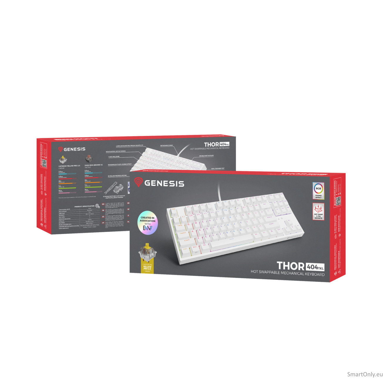 Genesis | THOR 404 TKL | Mechanical Gaming Keyboard | Wired | US | Gateron Yellow Pro | White | RGB 13
