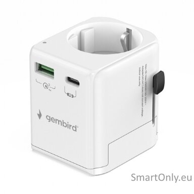 Gembird Grounded universal travel power adapter, 20 W | TPA-EU1A1C20-01-W Gembird Grounded universal travel power adapter, 20 W | TPA-EU1A1C20-01-W