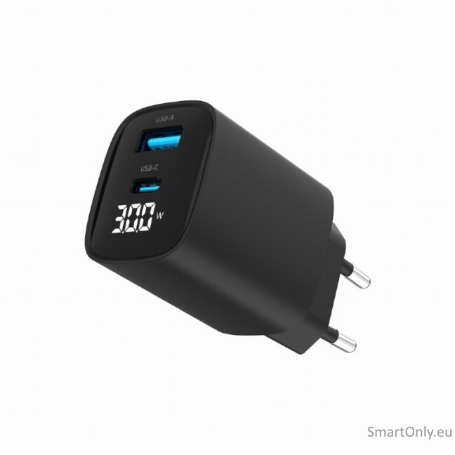 Gembird TA-UC-PDQC30LCD-BK-01 2-port 30W USB fast charger, LCD, black | Gembird 3 Gembird TA-UC-PDQC30LCD-BK-01 2-port 30W USB fast charger, LCD, black | Gembird 3