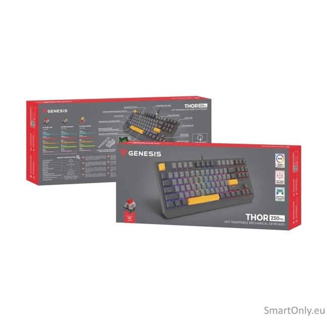 Genesis | THOR 230 TKL | Mechanical Gaming Keyboard | Wired | US | Outemu Red | Anchor Gray Negative 16 Genesis | THOR 230 TKL | Mechanical Gaming Keyboard | Wired | US | Outemu Red | Anchor Gray Negative 16