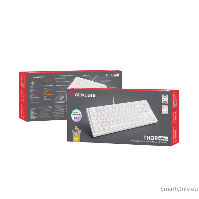 Genesis | THOR 404 TKL | Mechanical Gaming Keyboard | Wired | US | Gateron Yellow Pro | White | RGB 13